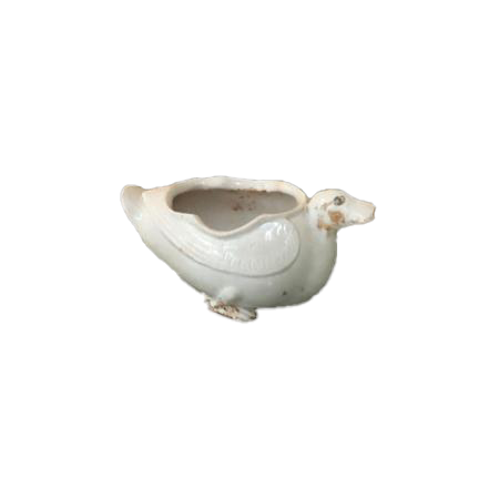 白釉细刻花鸭形水注